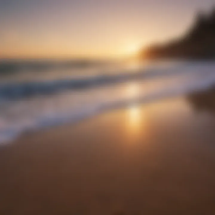 A calm beach at sunset with gentle waves