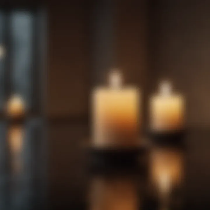 Soft candles lit in a dark room creating a peaceful atmosphere