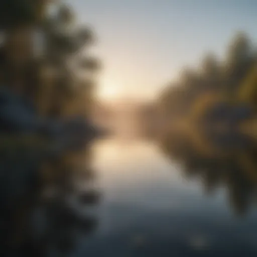 Serene landscape with calm waters reflecting the sky