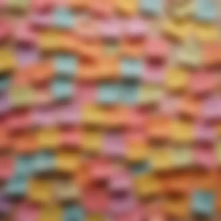 A close-up of handwritten gratitude notes on colorful sticky notes