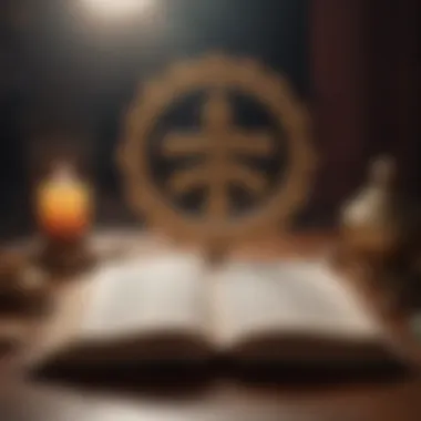 An open book surrounded by symbols of peace and harmony.