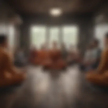 A group meditation session highlighting community connection