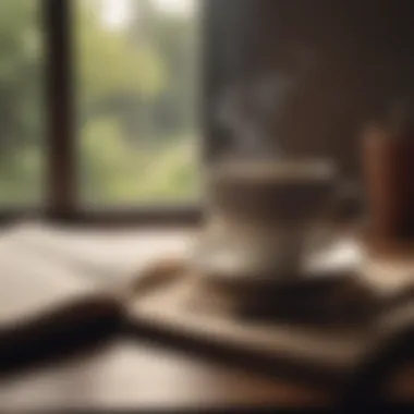 Morning Reflection An open journal with a pen and a steaming cup of tea
