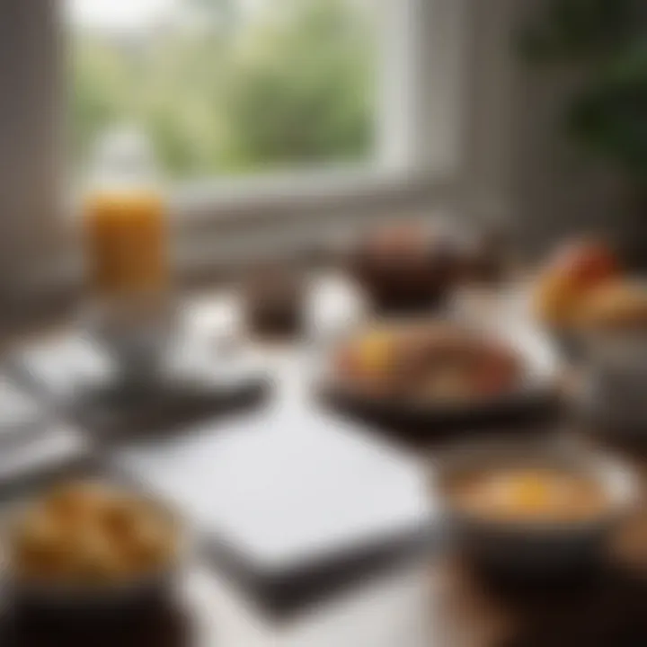 An organized planner and healthy breakfast laid out on a table