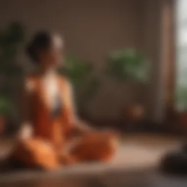 A peaceful indoor setting with a person practicing meditation