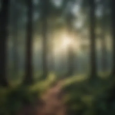 The Tranquil Forest Landscape A serene forest scene with dappled sunlight filtering through the trees
