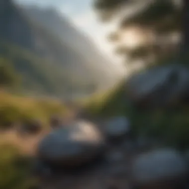Echoes of Tranquility in the Mountains A tranquil mountain vista with distant echoes of nature