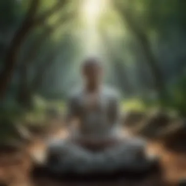 A meditative figure surrounded by nature, embodying mindfulness