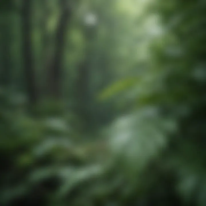 Soft rain falling on lush green leaves