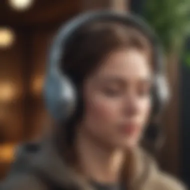 Individual practicing mindfulness with headphones