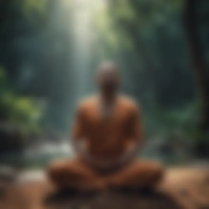 Person meditating in a serene environment