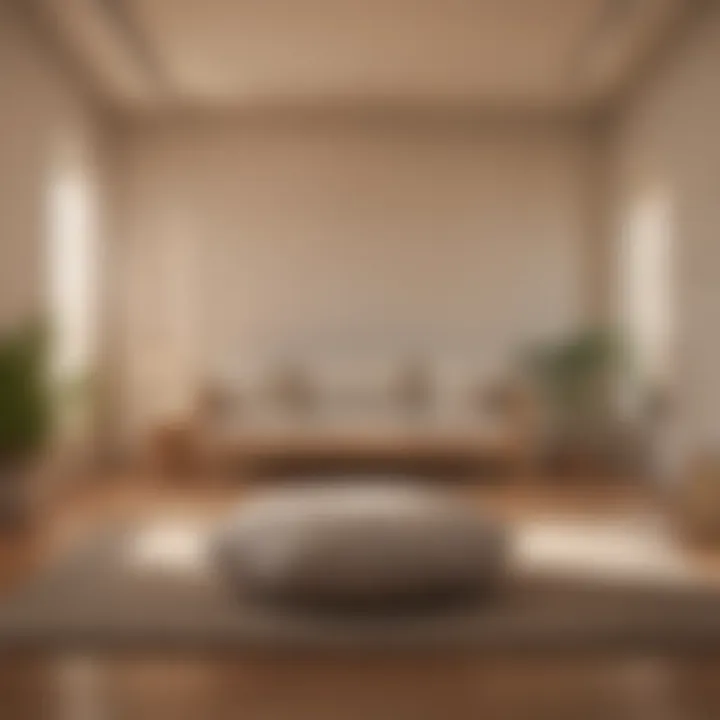 Meditative space with soft lighting and cushions