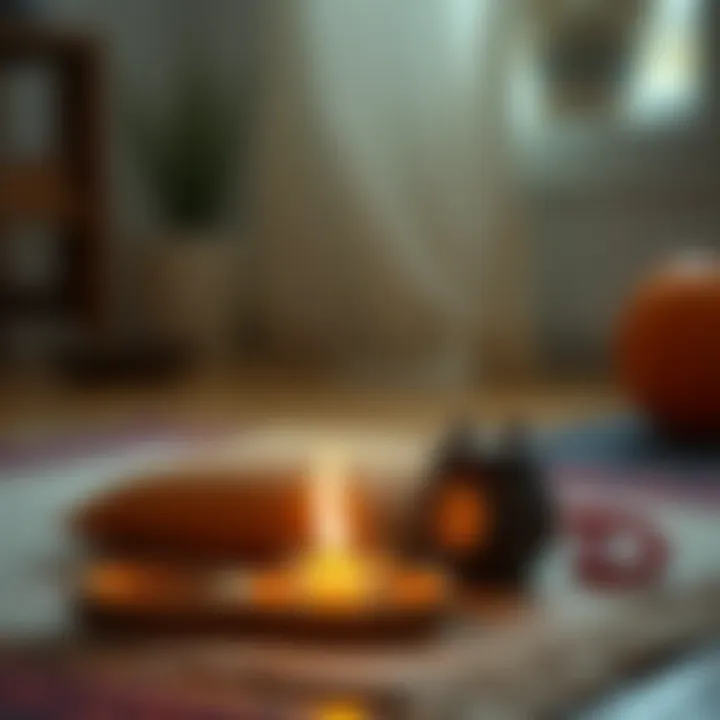 Meditation tools like a cushion, incense, and a timer