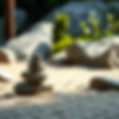 Zen garden with stones and raked sand