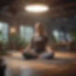 A vibrant workplace with employees engaging in wellness activities