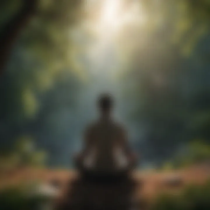 A person meditating with a backdrop of nature, symbolizing personal growth.