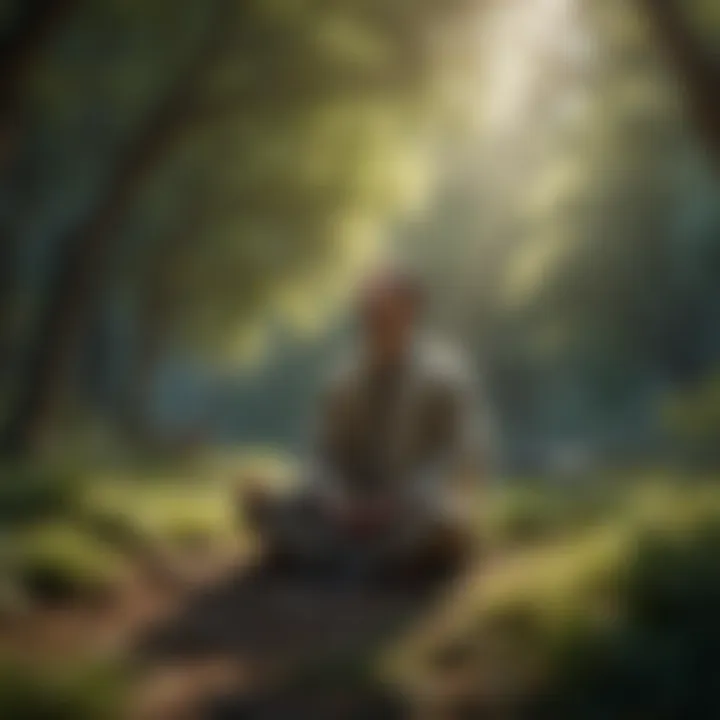 A peaceful person meditating in a calming setting