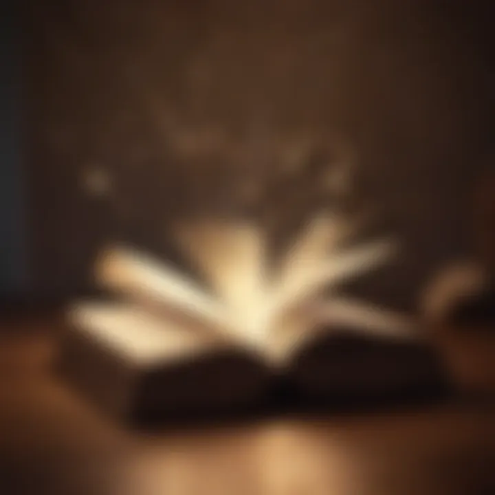 An open book with light shining on it, symbolizing knowledge and inspiration