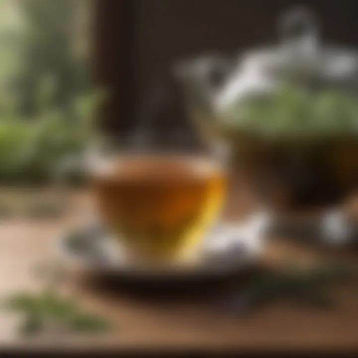 Close-up of herbal tea with calming herbs