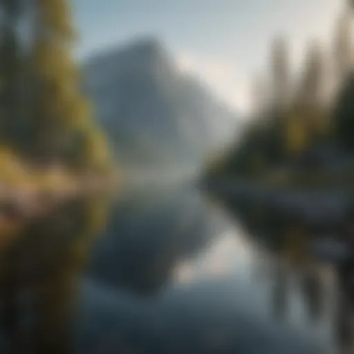 Serene landscape with a calm lake and mountains