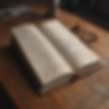 An open book with highlighted quotes on a wooden table