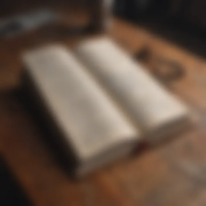 An open book with highlighted quotes on a wooden table