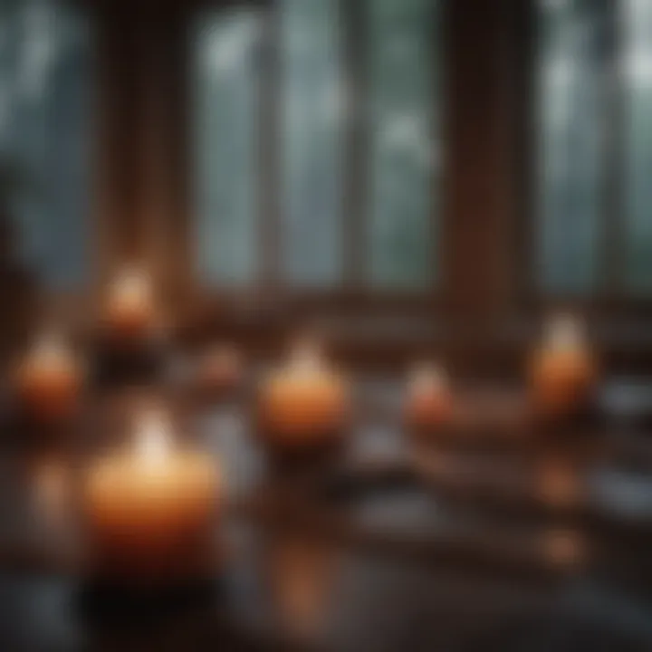 A tranquil setting with candles and soft lighting, creating an atmosphere conducive to meditation.