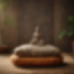 An ancient Buddhist manuscript open on a meditation cushion, symbolizing the origins of meditation literature.