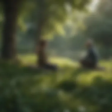 A serene park setting where two online friends share a moment together