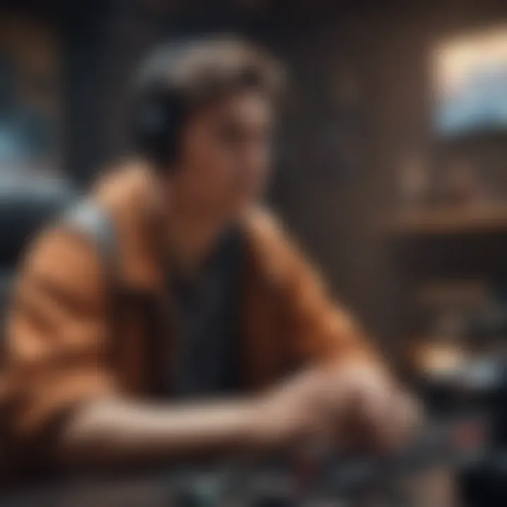 An immersive video game scene depicting a player fully engaged with the gameplay.