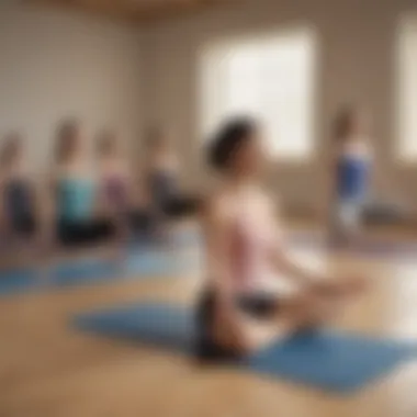 A yoga class in session, illustrating the physical aspect of stress management through activity.