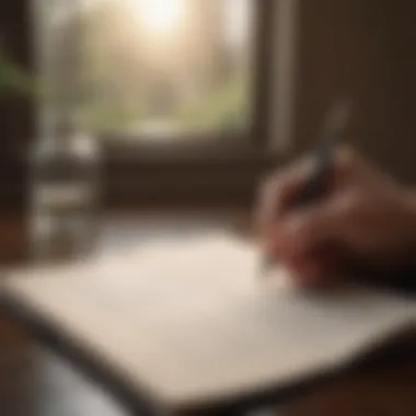 A journal open with a pen, symbolizing self-reflection