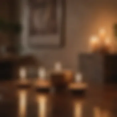 Mindful Environment A meditative space with candles and soft lighting, emphasizing mindfulness and gratitude in practice.