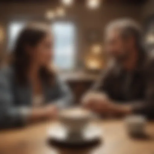 A couple sharing a heartfelt conversation over coffee