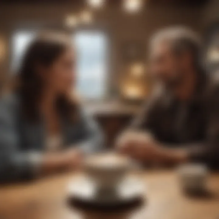 A couple sharing a heartfelt conversation over coffee
