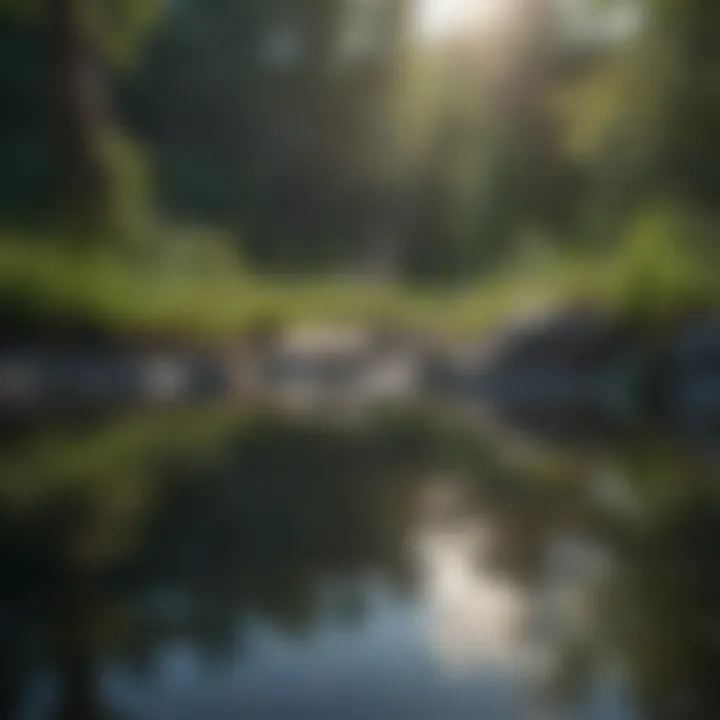 Close-up of a tranquil water surface reflecting nature