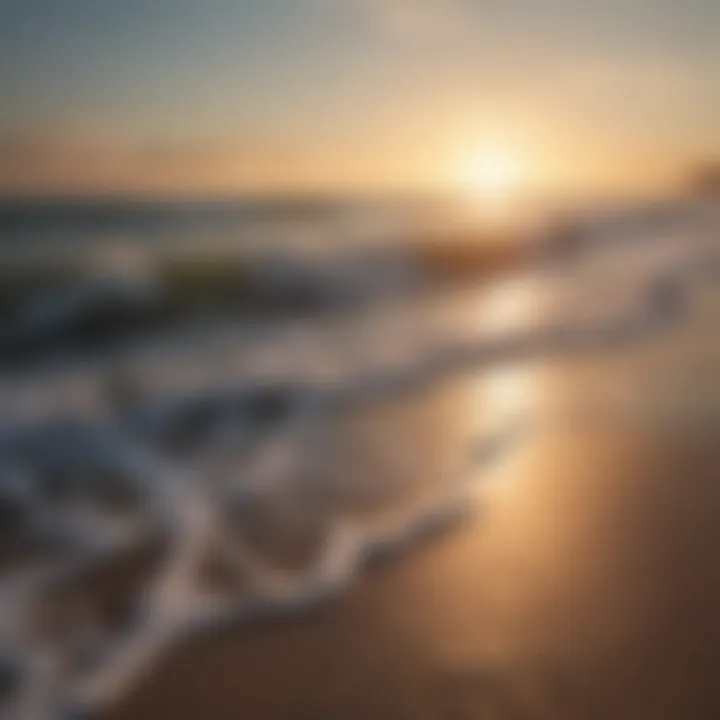 Gentle waves lapping on a quiet beach at sunset