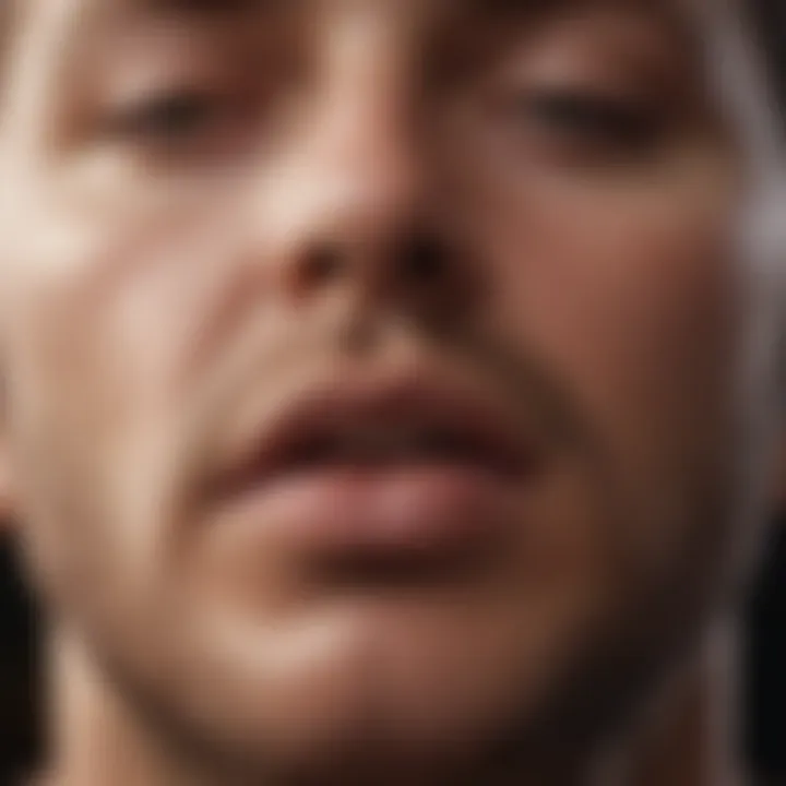 Close-up of a person practicing deep breathing