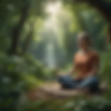 Mindfulness in Nature A person practicing mindfulness outdoors, surrounded by lush greenery, emphasizing the connection to nature.