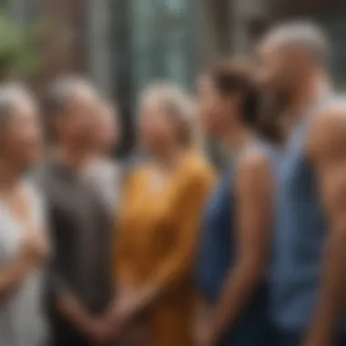 Group of diverse individuals engaging in supportive conversation