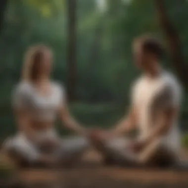 Synchronized Meditation Outdoors Couples engaged in synchronized meditation outdoors