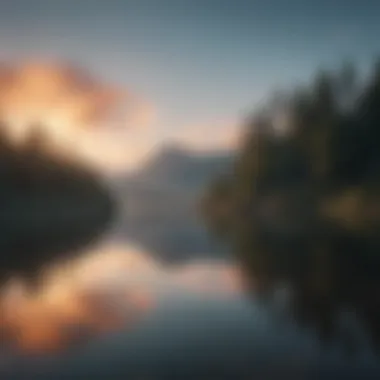 Reflection of Self-Awareness A calm lake mirroring the sky, symbolizing self-awareness