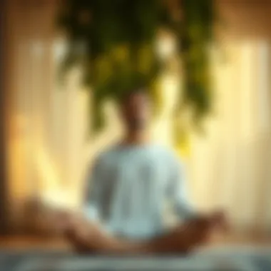 Individual practicing meditation in a serene environment