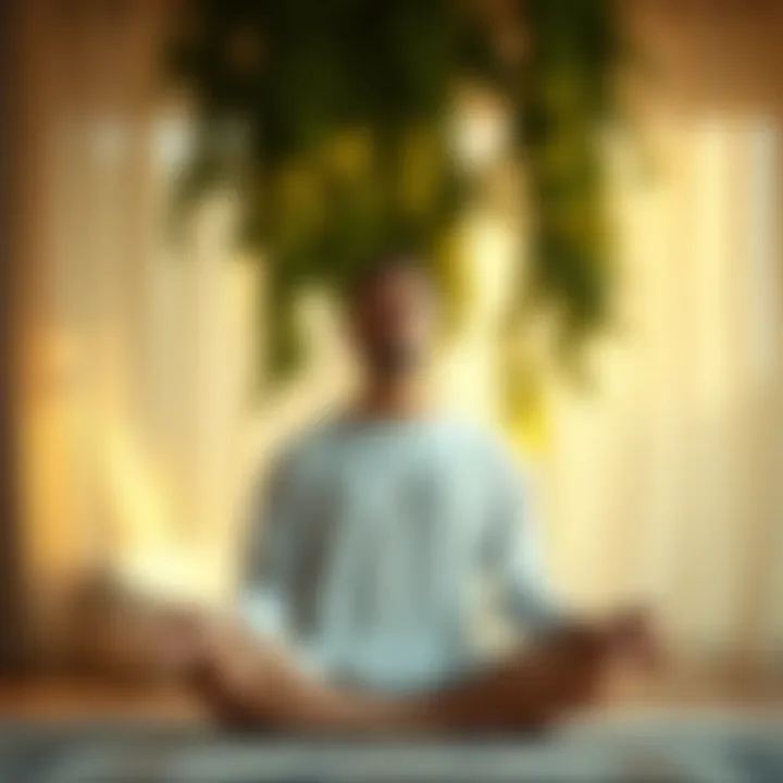 Individual practicing meditation in a serene environment