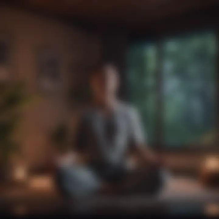 Person meditating with calming visuals in the background