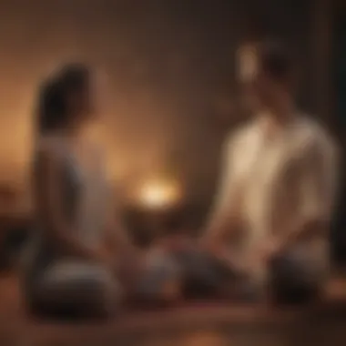 Two partners sharing a moment of connection during a meditation session