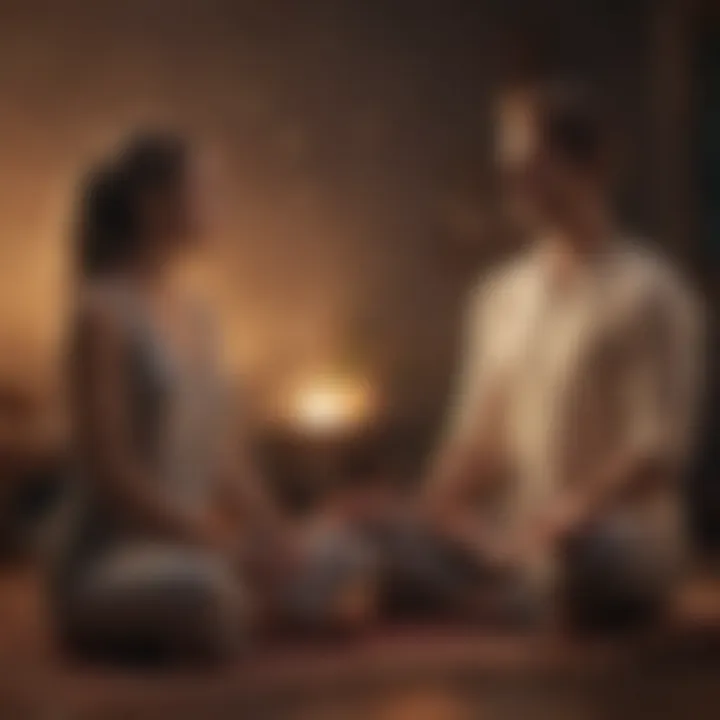 Two partners sharing a moment of connection during a meditation session