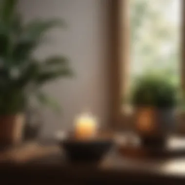 Decorative Elements for Calm Decorative elements like plants and candles enhancing the calm atmosphere.