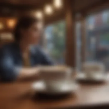 A cozy coffee shop setting with two individuals sharing ideas.