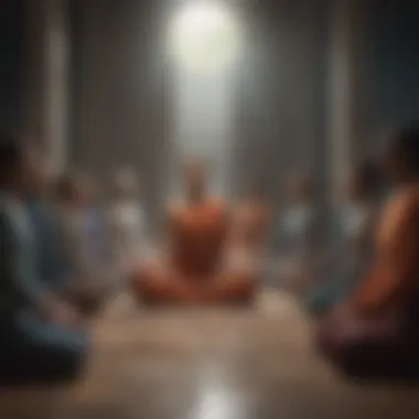 A circle of individuals practicing mindful breathing exercises